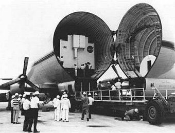 Grumman Lunar Module being loaded into Super Guppy