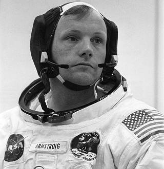 Neil Armstrong with beta cloth patches on his space suit